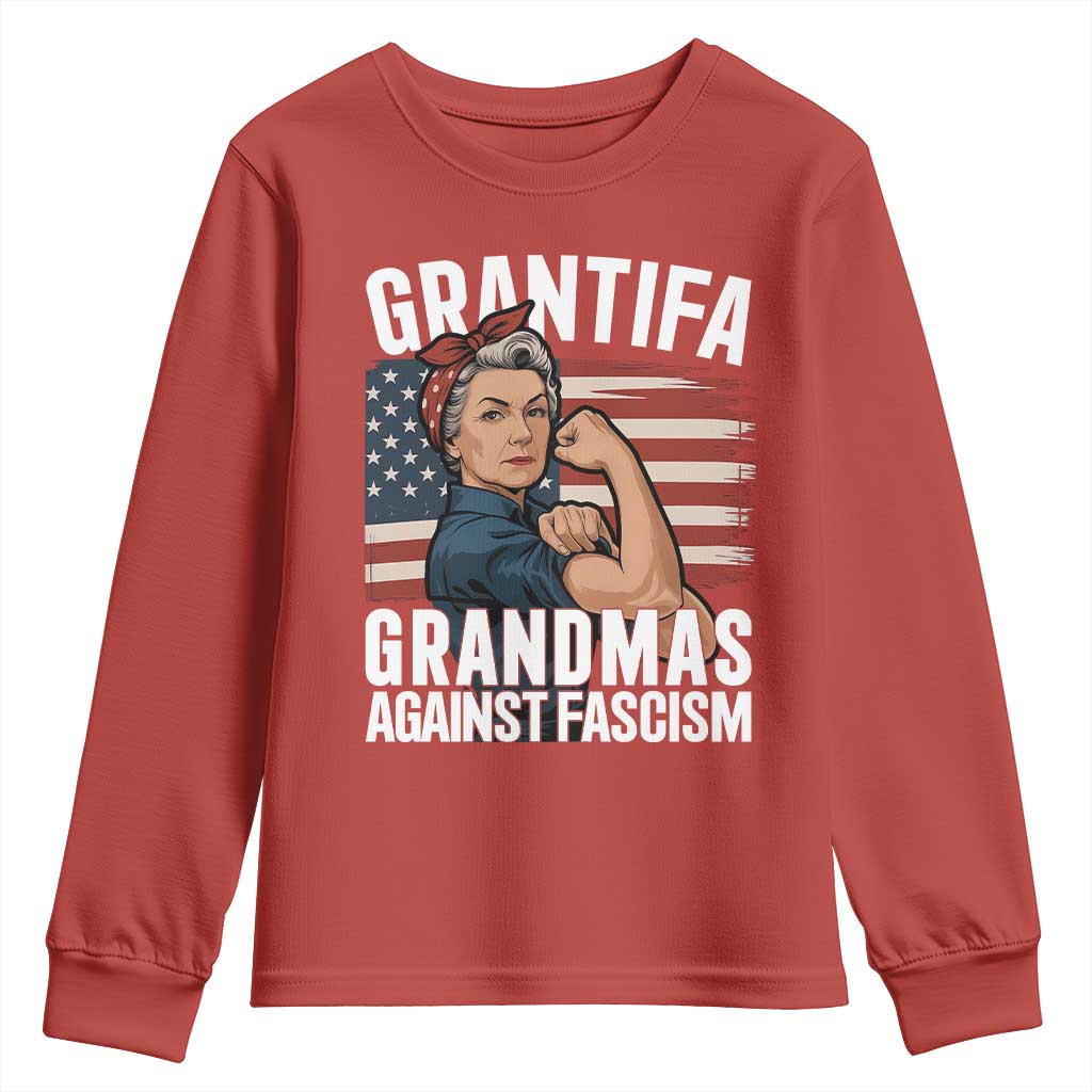 Patriotic Grantifa Youth Sweatshirt Grandmas Against Fascism Protest American Flag TS02 Red Print Your Wear