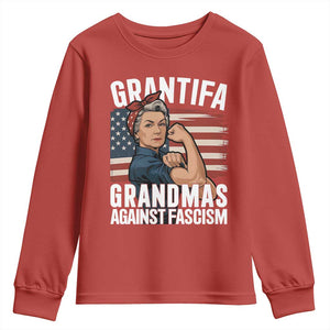 Patriotic Grantifa Youth Sweatshirt Grandmas Against Fascism Protest American Flag TS02 Red Print Your Wear