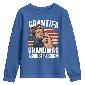 Patriotic Grantifa Youth Sweatshirt Grandmas Against Fascism Protest American Flag TS02 Royal Blue Print Your Wear