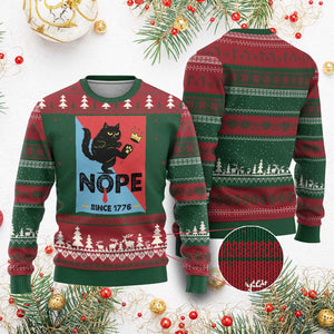 Nope Since 1776 Sarcastic Black Cat Ugly Christmas Sweater Funny No Kings In America Patriotic Protest TS02 Red Green Print Your Wear