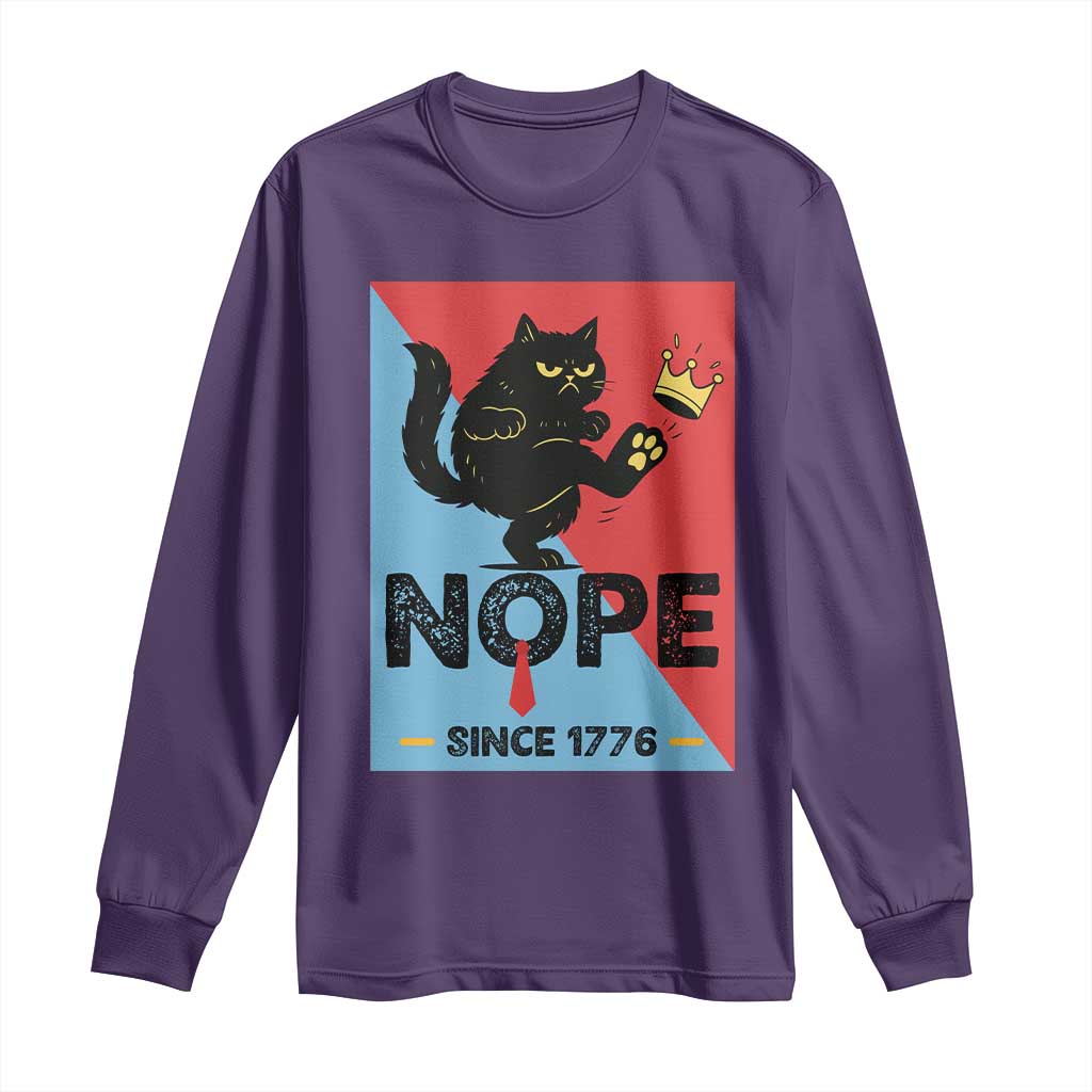 Nope Since 1776 Sarcastic Black Cat Long Sleeve Shirt Funny No Kings In America Patriotic Protest TS02 Purple Print Your Wear