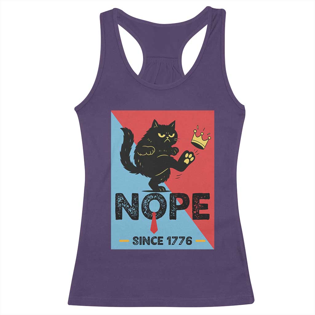 Nope Since 1776 Sarcastic Black Cat Racerback Tank Top Funny No Kings In America Patriotic Protest TS02 Purple Print Your Wear