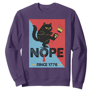 Nope Since 1776 Sarcastic Black Cat Sweatshirt Funny No Kings In America Patriotic Protest TS02 Purple Print Your Wear