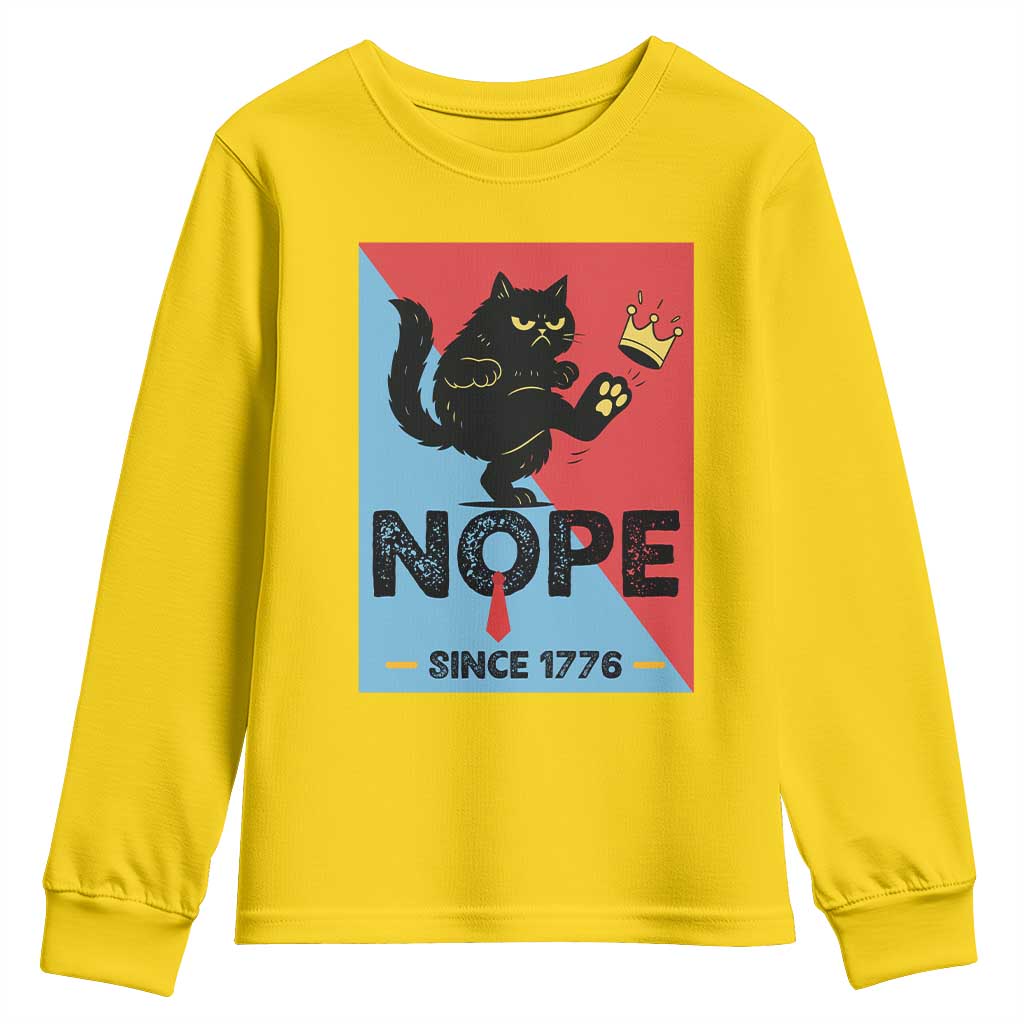 Nope Since 1776 Sarcastic Black Cat Youth Sweatshirt Funny No Kings In America Patriotic Protest TS02 Daisy Print Your Wear