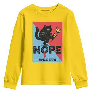 Nope Since 1776 Sarcastic Black Cat Youth Sweatshirt Funny No Kings In America Patriotic Protest TS02 Daisy Print Your Wear