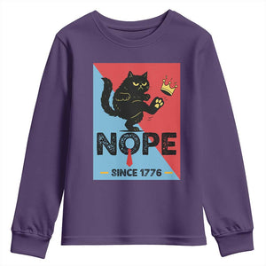 Nope Since 1776 Sarcastic Black Cat Youth Sweatshirt Funny No Kings In America Patriotic Protest TS02 Purple Print Your Wear