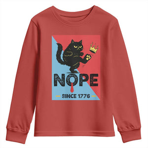 Nope Since 1776 Sarcastic Black Cat Youth Sweatshirt Funny No Kings In America Patriotic Protest TS02 Red Print Your Wear