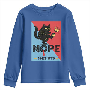Nope Since 1776 Sarcastic Black Cat Youth Sweatshirt Funny No Kings In America Patriotic Protest TS02 Royal Blue Print Your Wear