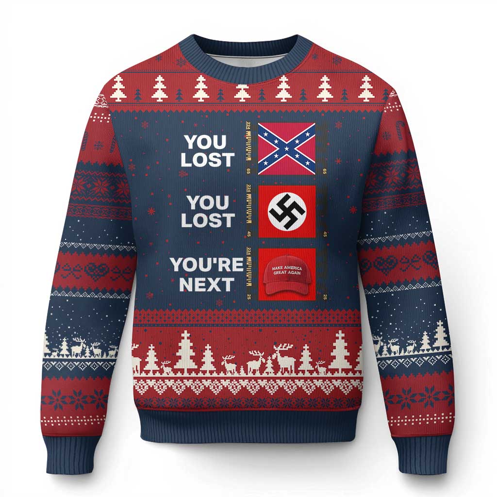 Resist Political Protest Ugly Christmas Sweater History Anti Hate Extremism Authoritarianism TS02 Navy Red Print Your Wear