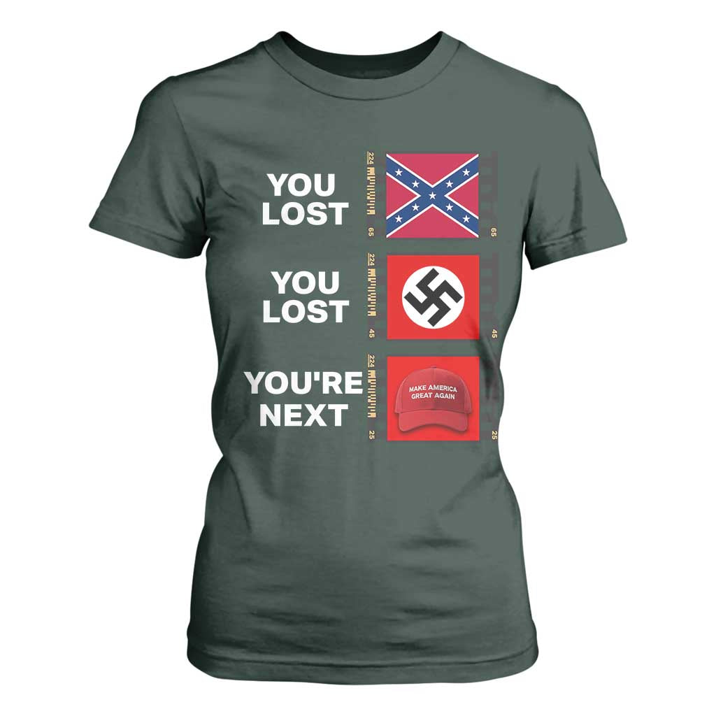 Resist Political Protest T Shirt For Women History Anti Hate Extremism Authoritarianism TS02 Dark Forest Green Print Your Wear