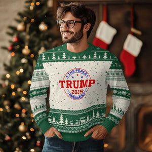 Trump 2025 The Peace President Ugly Christmas Sweater Patriotic Campaign Gift for Supporters TS02 Beige Green Print Your Wear