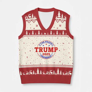 Trump 2025 The Peace President V-Neck Knit Sweater Vest Patriotic Campaign Gift for Supporters TS02 Beige Red Print Your Wear