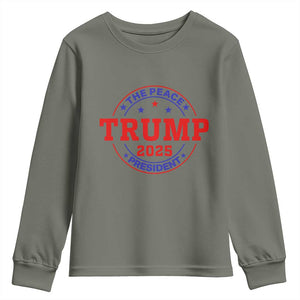 Trump 2025 The Peace President Youth Sweatshirt Patriotic Campaign Gift for Supporters TS02 Military Green Print Your Wear