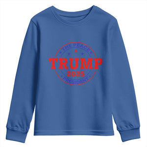 Trump 2025 The Peace President Youth Sweatshirt Patriotic Campaign Gift for Supporters TS02 Royal Blue Print Your Wear