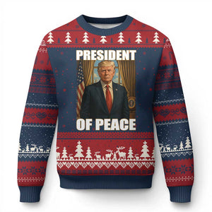 Trump President of Peace Patriotic Ugly Christmas Sweater Political Statement Gift for Conservatives Supporters TS02 Navy Red Print Your Wear