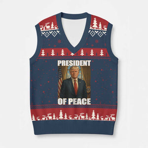 Trump President of Peace Patriotic V-Neck Knit Sweater Vest Political Statement Gift for Conservatives Supporters TS02 Navy Red Print Your Wear