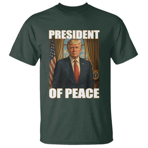 Trump President of Peace Patriotic T Shirt Political Statement Gift for Conservatives Supporters TS02 Dark Forest Green Print Your Wear