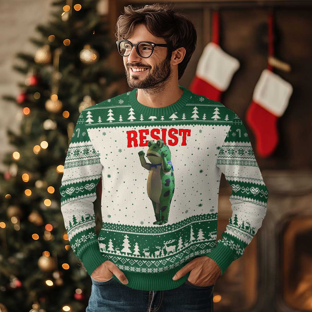 Funny Inflatable Portland Frog Resist Ugly Christmas Sweater Freedom Protest TS02 Beige Green Print Your Wear