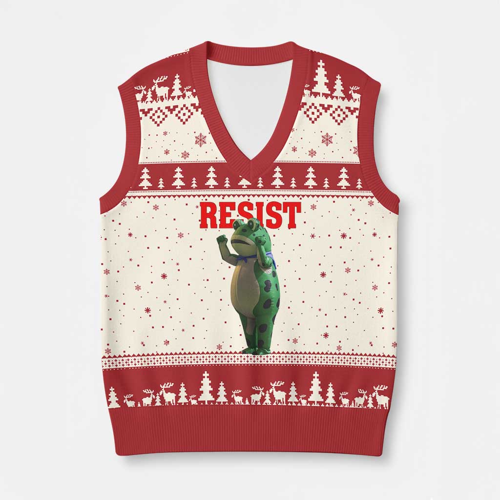 Funny Inflatable Portland Frog Resist V-Neck Knit Sweater Vest Freedom Protest TS02 Beige Red Print Your Wear