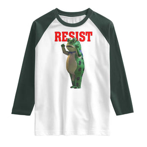 Funny Inflatable Portland Frog Resist Raglan Shirt Freedom Protest TS02 White Dark Forest Green Print Your Wear