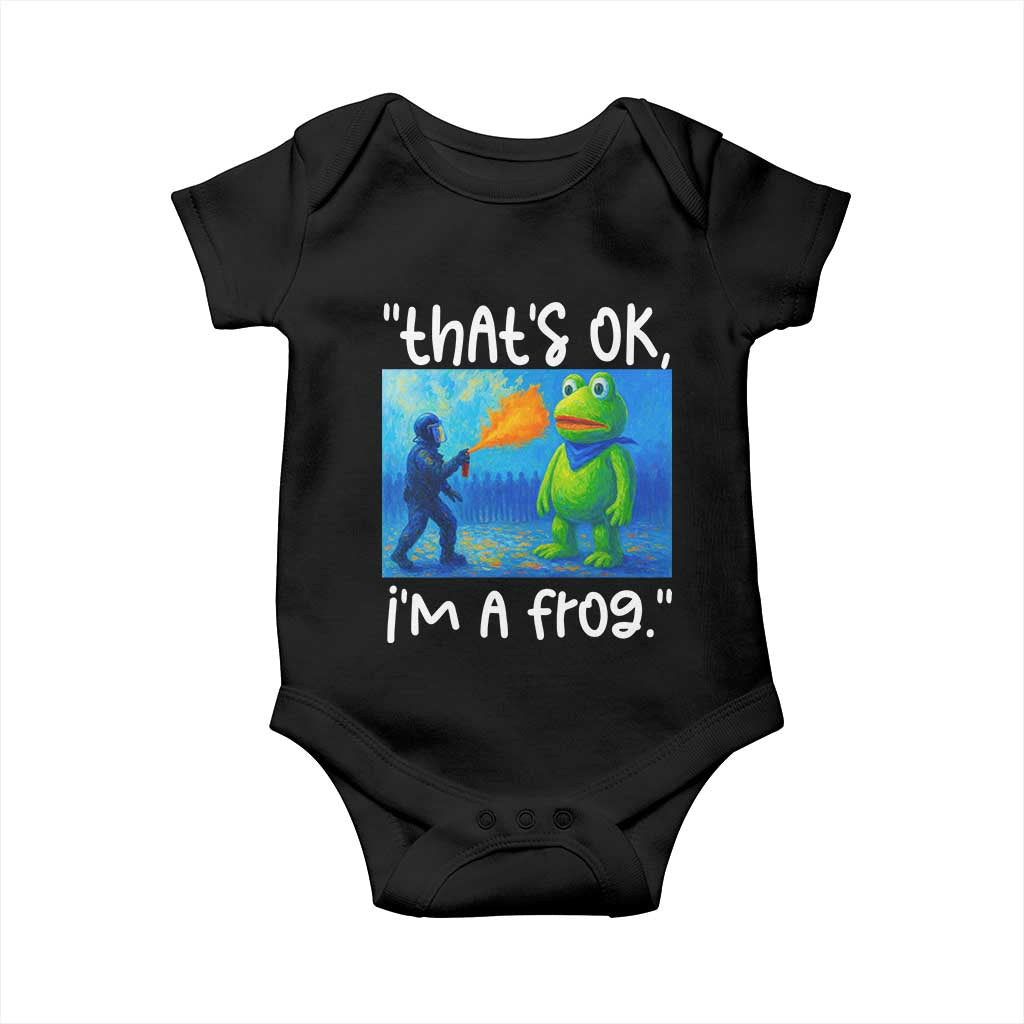 Funny Portland Frog Protest Baby Onesie Thats OK Im A Frog Pepper Spray TS02 Black Print Your Wear