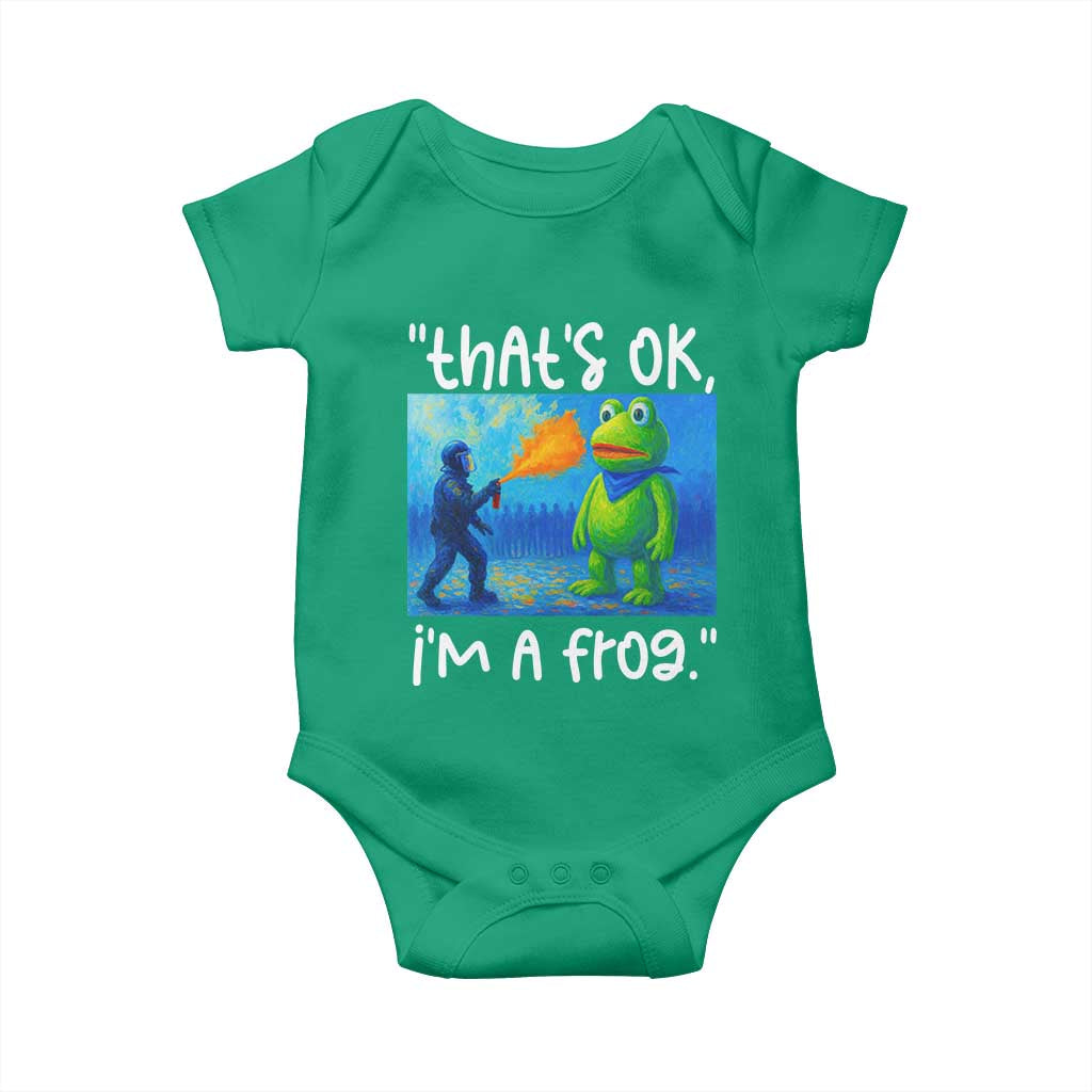 Funny Portland Frog Protest Baby Onesie Thats OK Im A Frog Pepper Spray TS02 Irish Green Print Your Wear