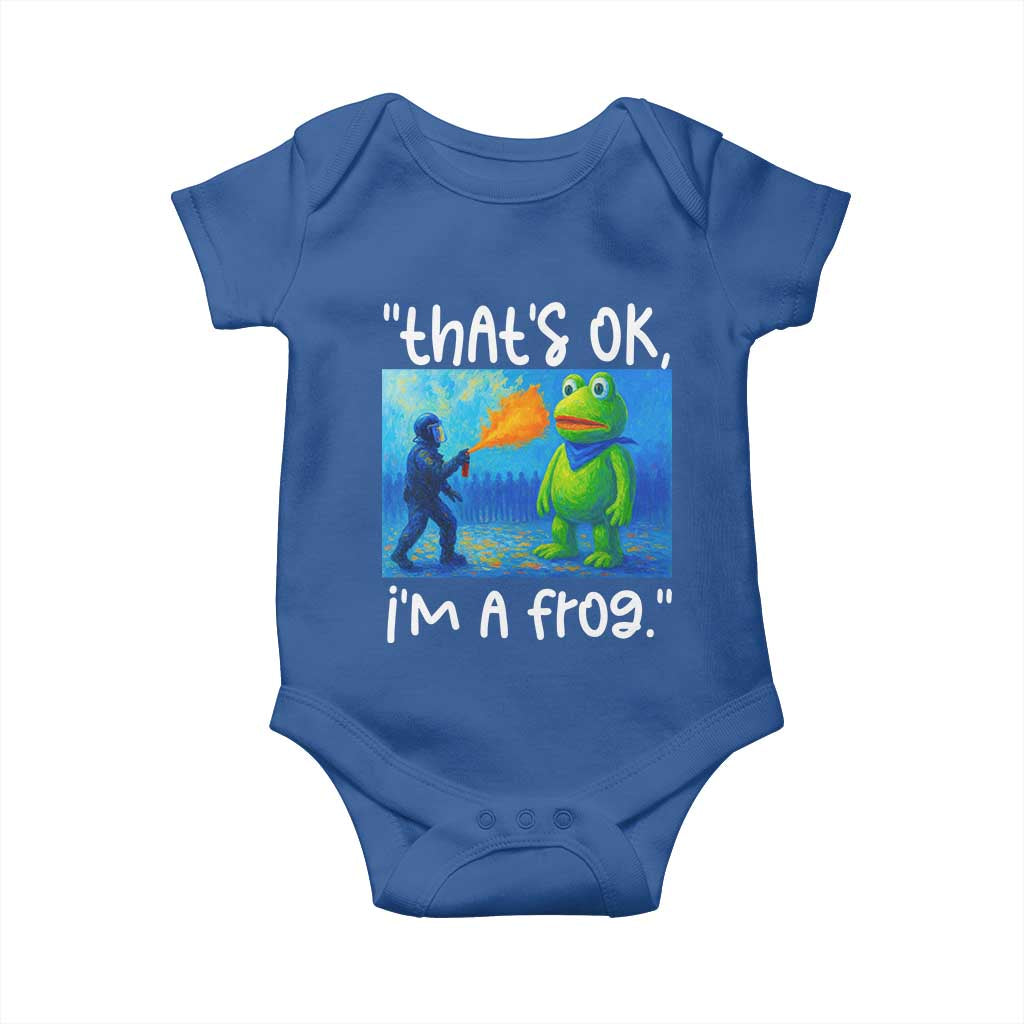 Funny Portland Frog Protest Baby Onesie Thats OK Im A Frog Pepper Spray TS02 Royal Blue Print Your Wear