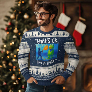 Funny Portland Frog Protest Ugly Christmas Sweater Thats OK Im A Frog Pepper Spray - Print Your Wear
