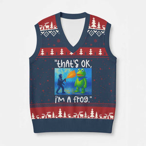 Funny Portland Frog Protest V-Neck Knit Sweater Vest Thats OK Im A Frog Pepper Spray - Print Your Wear