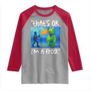 Funny Portland Frog Protest Raglan Shirt Thats OK Im A Frog Pepper Spray TS02 Sport Gray Red Print Your Wear
