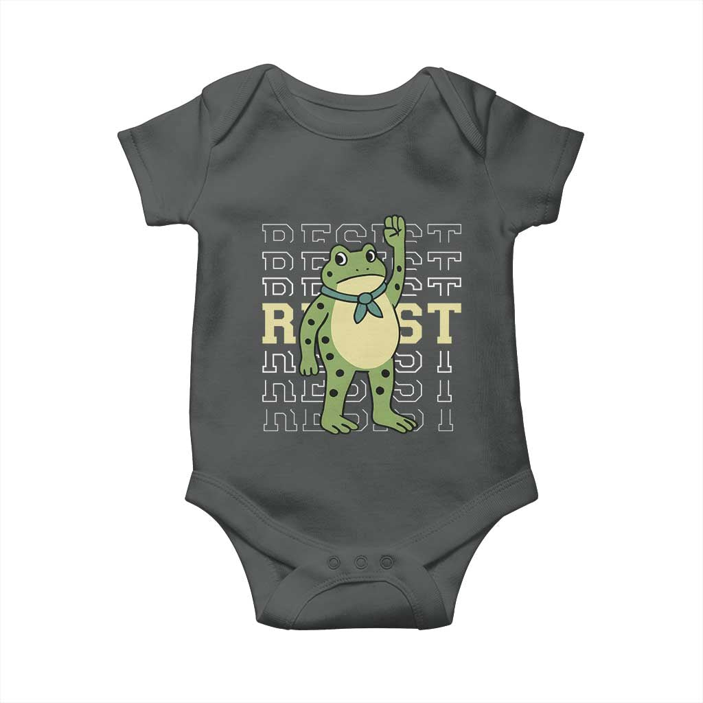 Resist Raised Fist Frog Baby Onesie Portland Protest Freedom Fighter TS02 Dark Heather Print Your Wear