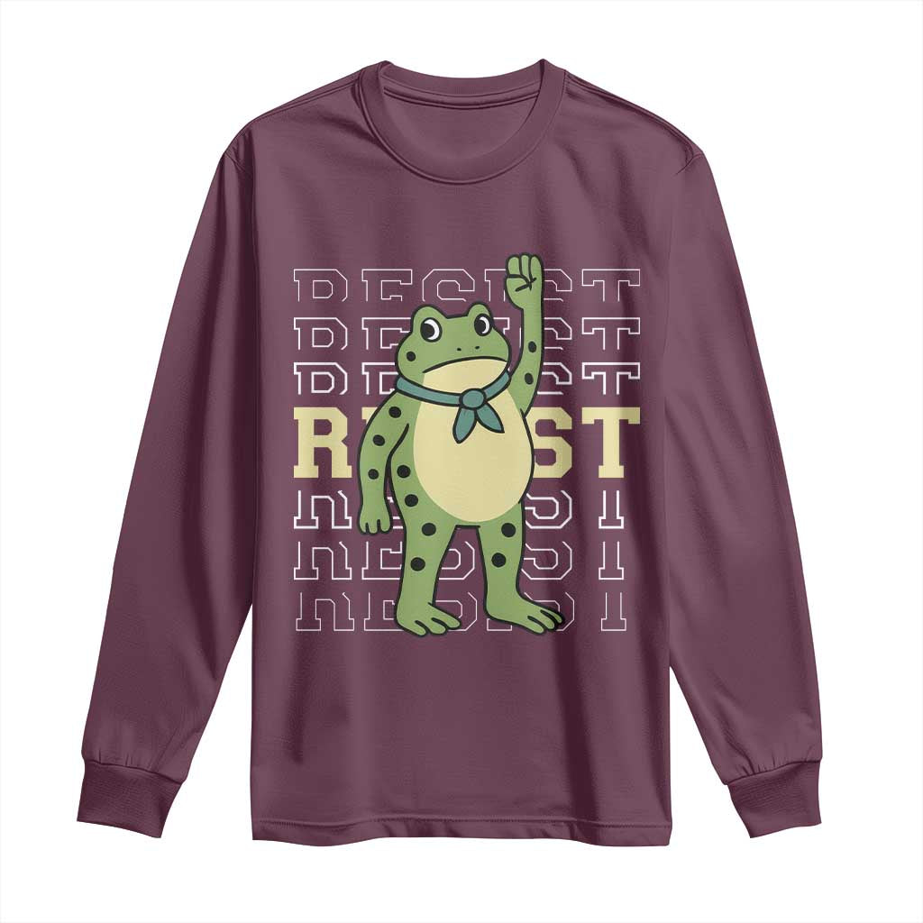 Resist Raised Fist Frog Long Sleeve Shirt Portland Protest Freedom Fighter TS02 Maroon Print Your Wear