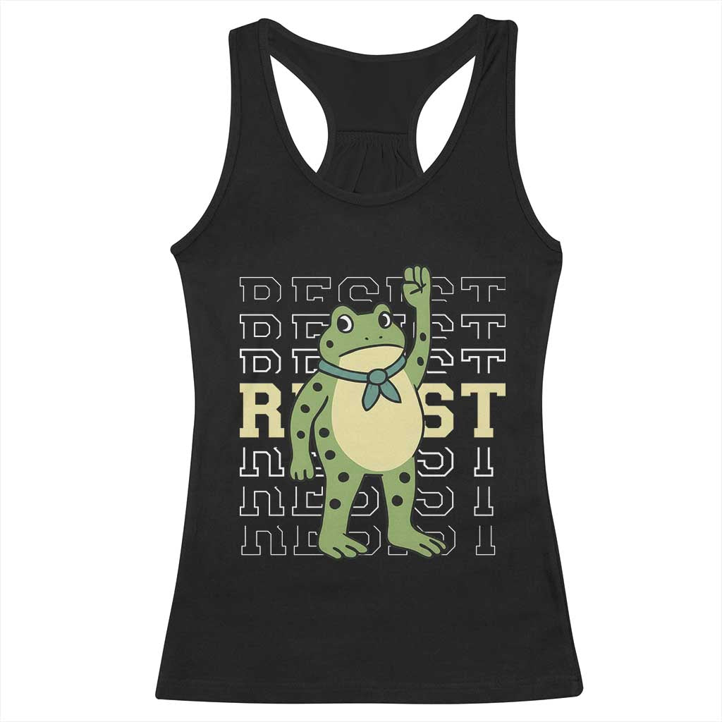 Resist Raised Fist Frog Racerback Tank Top Portland Protest Freedom Fighter - Print Your Wear