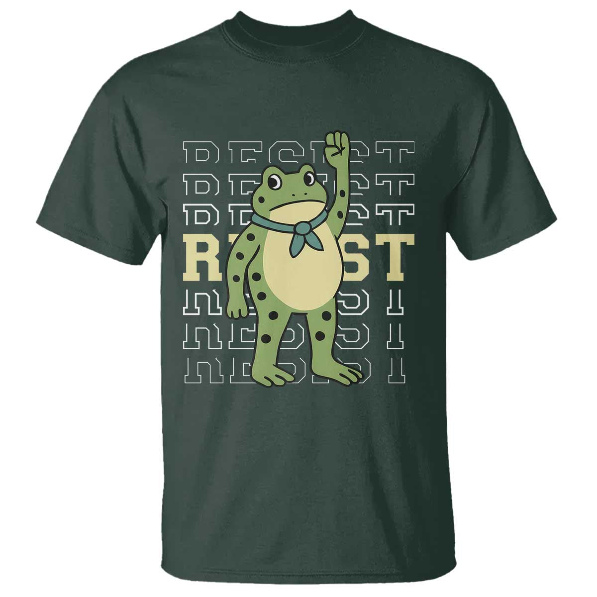 Resist Raised Fist Frog T Shirt Portland Protest Freedom Fighter TS02 Dark Forest Green Print Your Wear