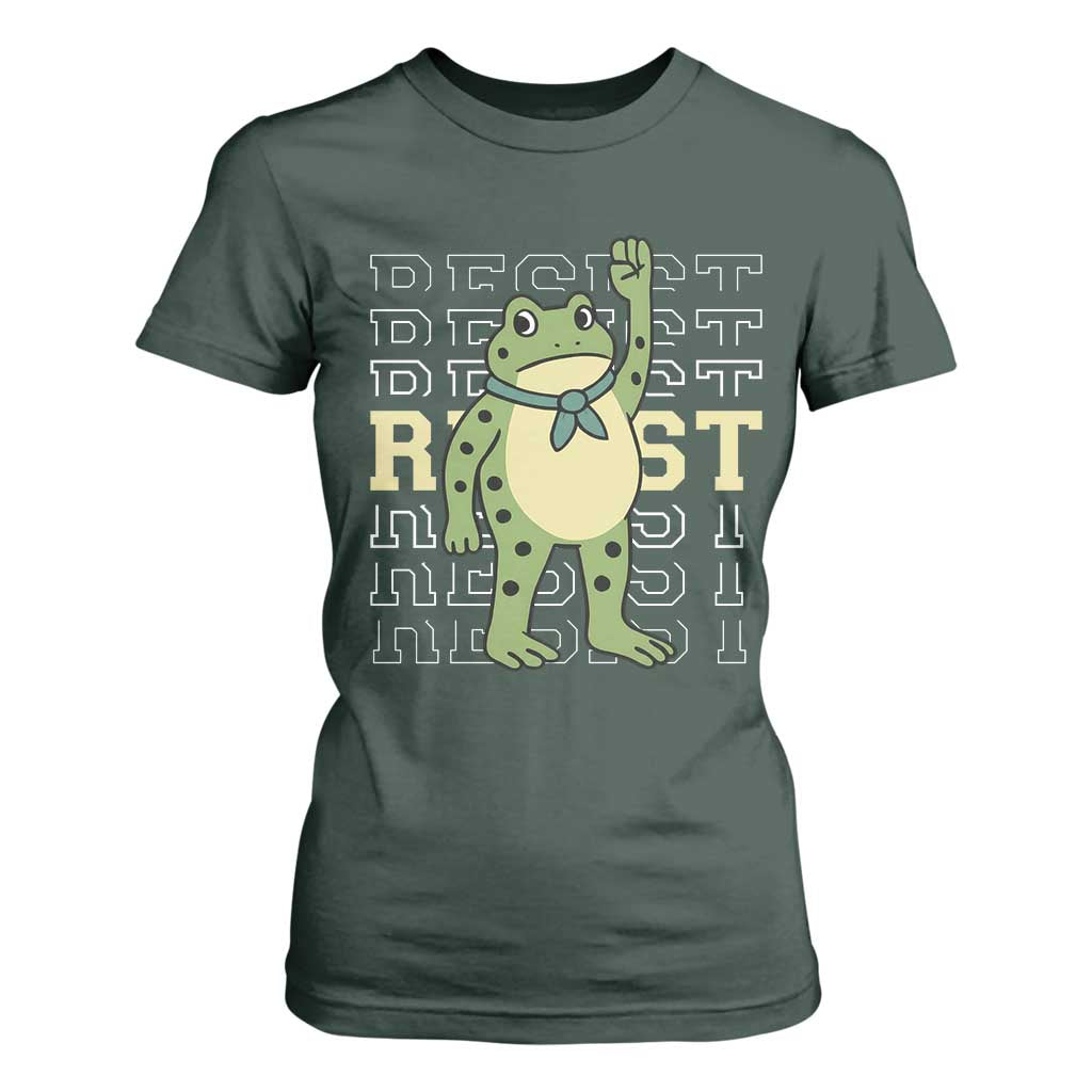 Resist Raised Fist Frog T Shirt For Women Portland Protest Freedom Fighter TS02 Dark Forest Green Print Your Wear