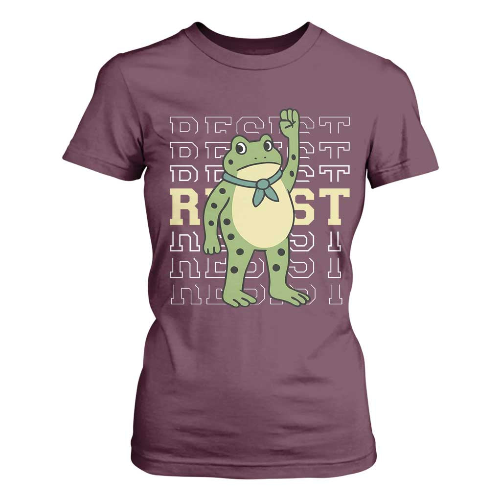 Resist Raised Fist Frog T Shirt For Women Portland Protest Freedom Fighter TS02 Maroon Print Your Wear