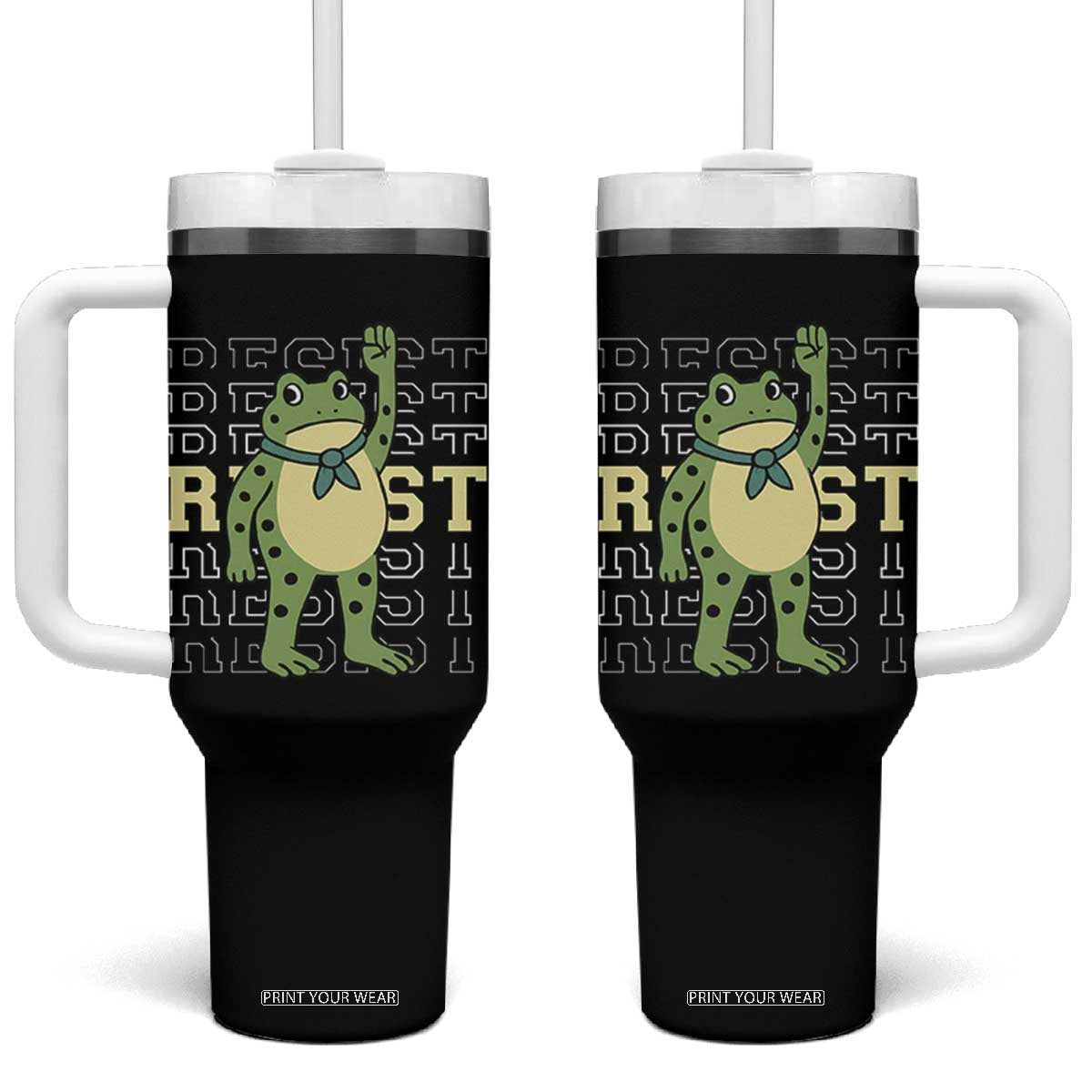 Resist Raised Fist Frog Tumbler With Handle Portland Protest Freedom Fighter TS02 One Size: 40 oz Black Print Your Wear