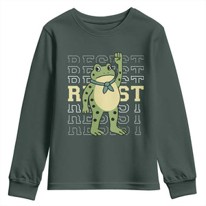 Resist Raised Fist Frog Youth Sweatshirt Portland Protest Freedom Fighter TS02 Dark Forest Green Print Your Wear