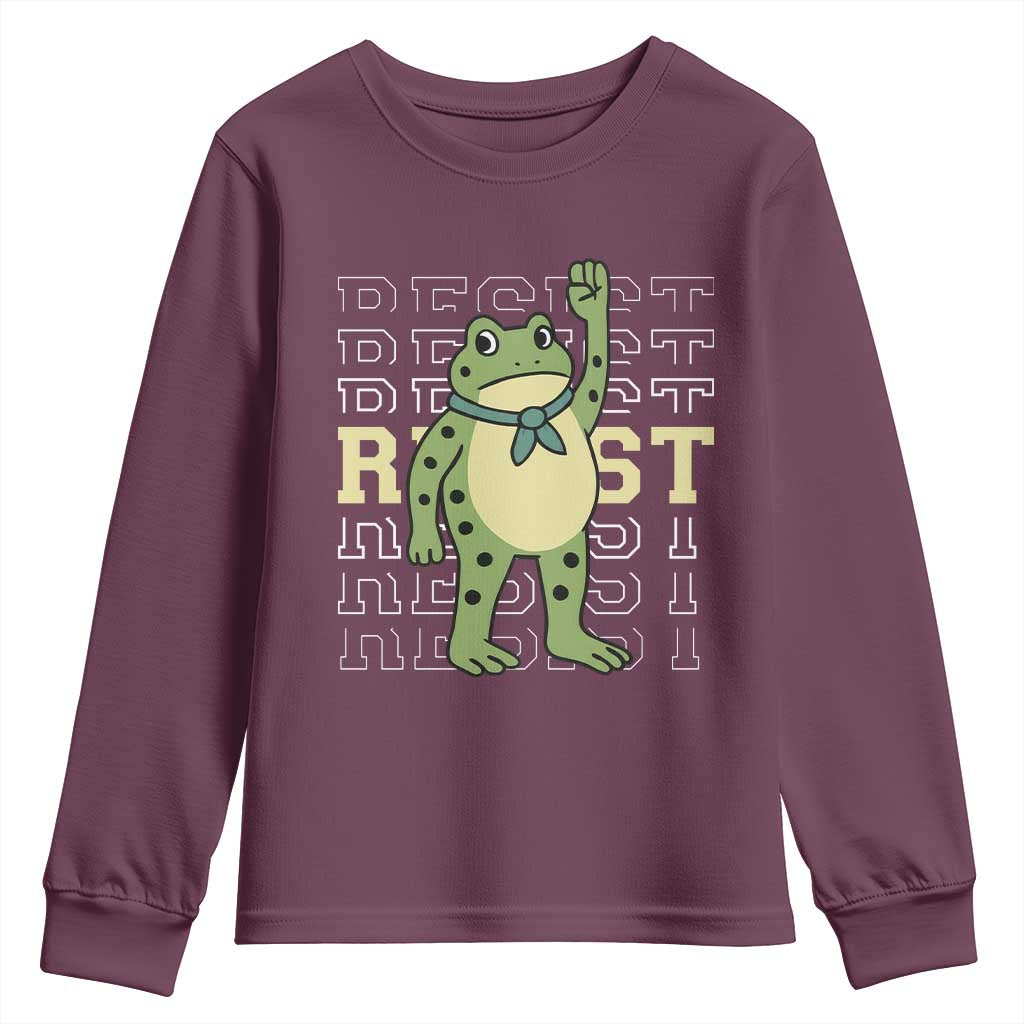 Resist Raised Fist Frog Youth Sweatshirt Portland Protest Freedom Fighter TS02 Maroon Print Your Wear