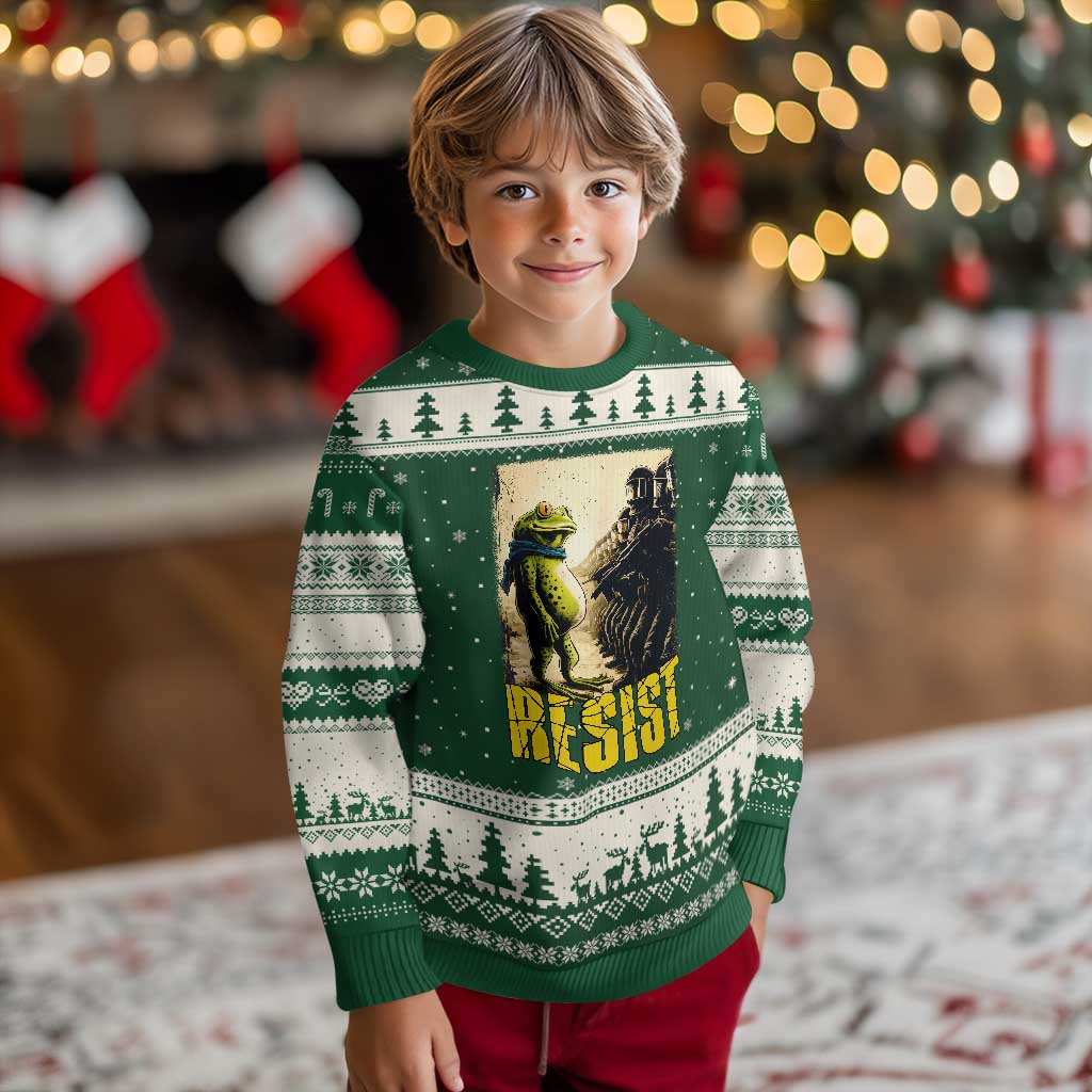 Resist Frog Ugly Christmas Sweater Stand Against Free Portland Protest TS02 Forest Green Beige Print Your Wear