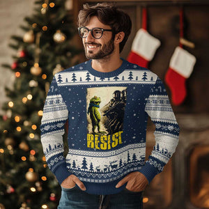 Resist Frog Ugly Christmas Sweater Stand Against Free Portland Protest TS02 Navy Beige Print Your Wear