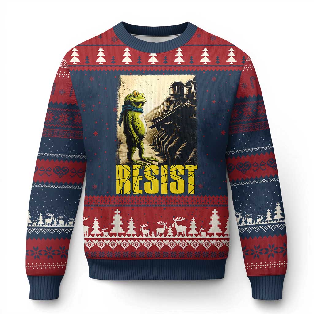 Resist Frog Ugly Christmas Sweater Stand Against Free Portland Protest TS02 Navy Red Print Your Wear
