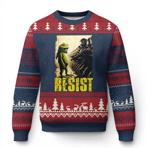 Resist Frog Ugly Christmas Sweater Stand Against Free Portland Protest TS02 Navy Red Print Your Wear