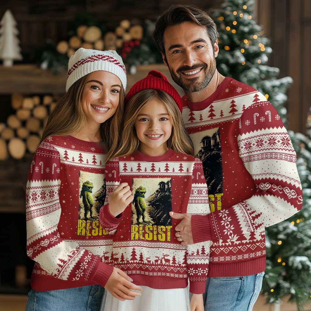Resist Frog Ugly Christmas Sweater Stand Against Free Portland Protest TS02 Red Beige Print Your Wear