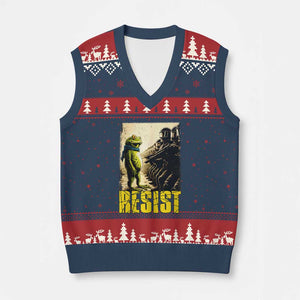 Resist Frog V-Neck Knit Sweater Vest Stand Against Free Portland Protest TS02 Navy Red Print Your Wear