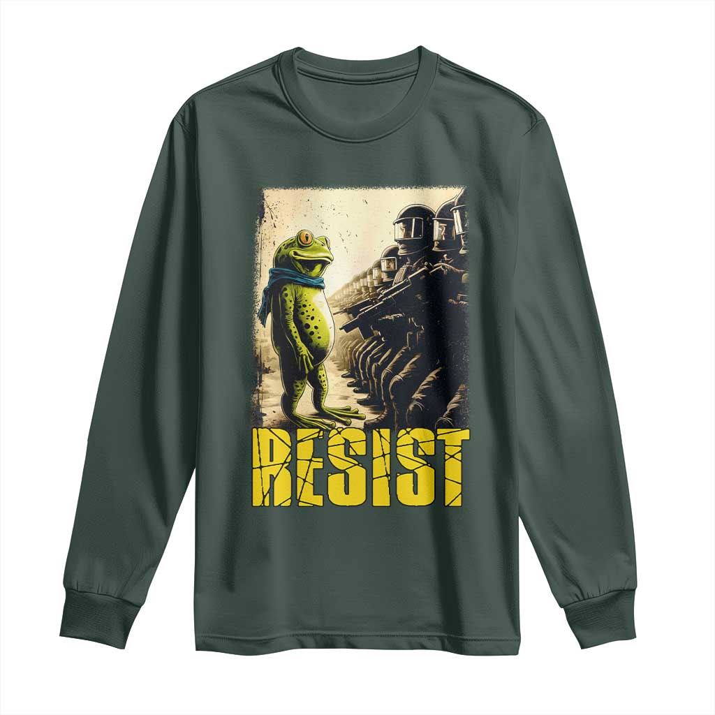 Resist Frog Long Sleeve Shirt Stand Against Free Portland Protest TS02 Dark Forest Green Print Your Wear