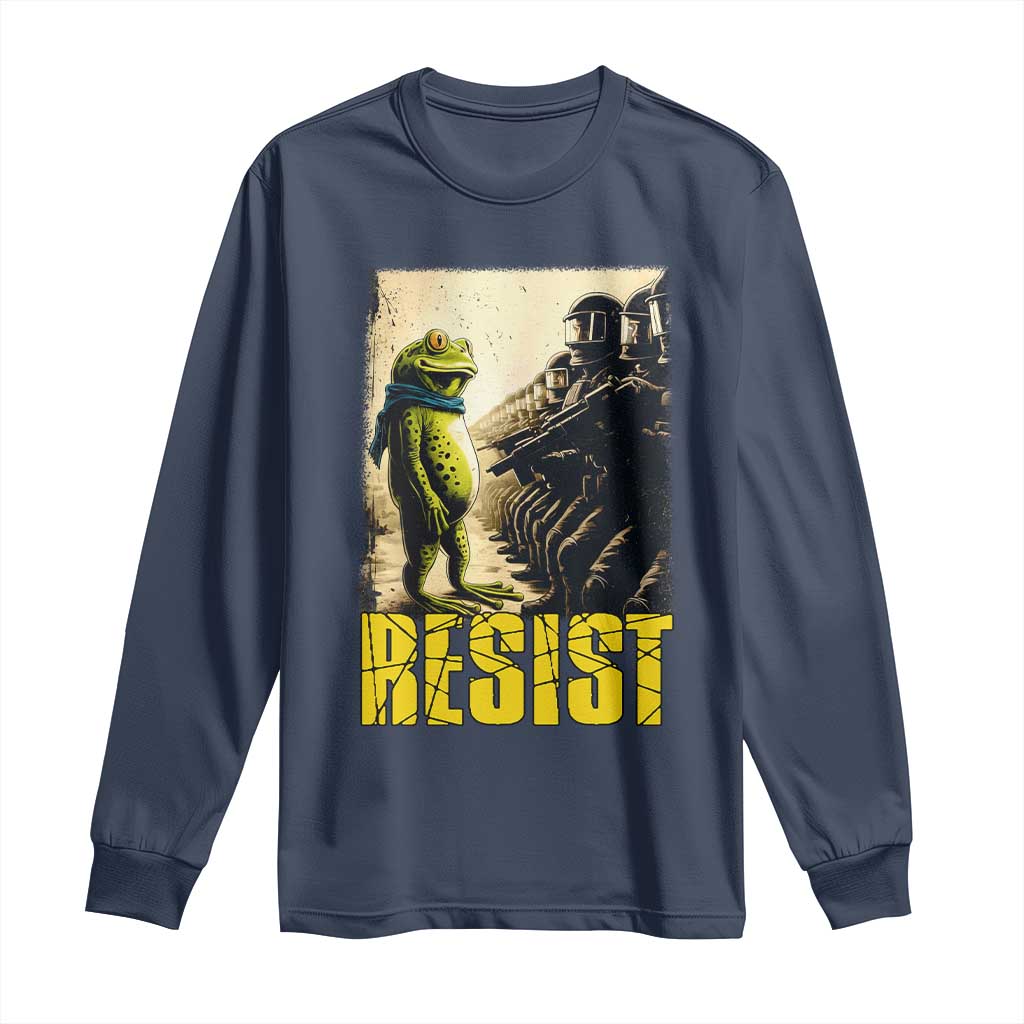 Resist Frog Long Sleeve Shirt Stand Against Free Portland Protest TS02 Navy Print Your Wear