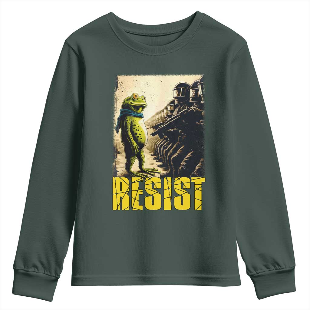 Resist Frog Youth Sweatshirt Stand Against Free Portland Protest TS02 Dark Forest Green Print Your Wear