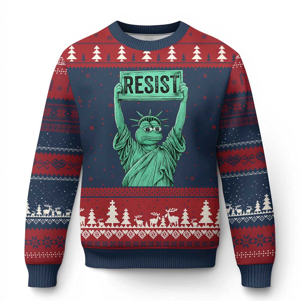 Funny Liberty Frog Meme Resist Ugly Christmas Sweater Portland Frogs Protest Freedom Fighter TS02 Navy Red Print Your Wear