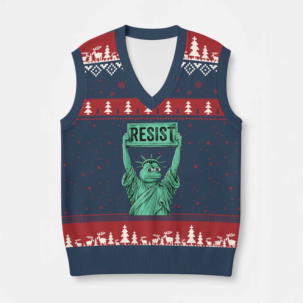 Funny Liberty Frog Meme Resist V-Neck Knit Sweater Vest Portland Frogs Protest Freedom Fighter TS02 Navy Red Print Your Wear